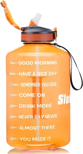 1 Gallon Motivational Sports Water Bottle with Time Marker, BPA Free 128oz Leak Proof Jug, Black, Plastic, 128 ounces, Fitness, Sports, Outdoor Activities