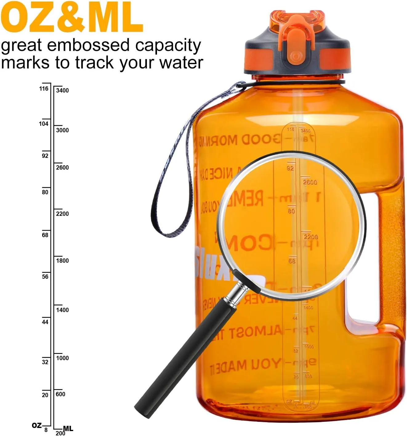 1 Gallon Motivational Sports Water Bottle with Time Marker, BPA Free 128oz Leak Proof Jug, Black, Plastic, 128 ounces, Fitness, Sports, Outdoor Activities