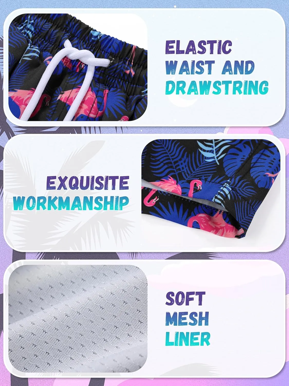 3/1 Pack Boys Swim Trunks UPF 50  Swim Shorts Kid Board Shorts with Mesh Lining Quick Dry Beachwear Swimsuit