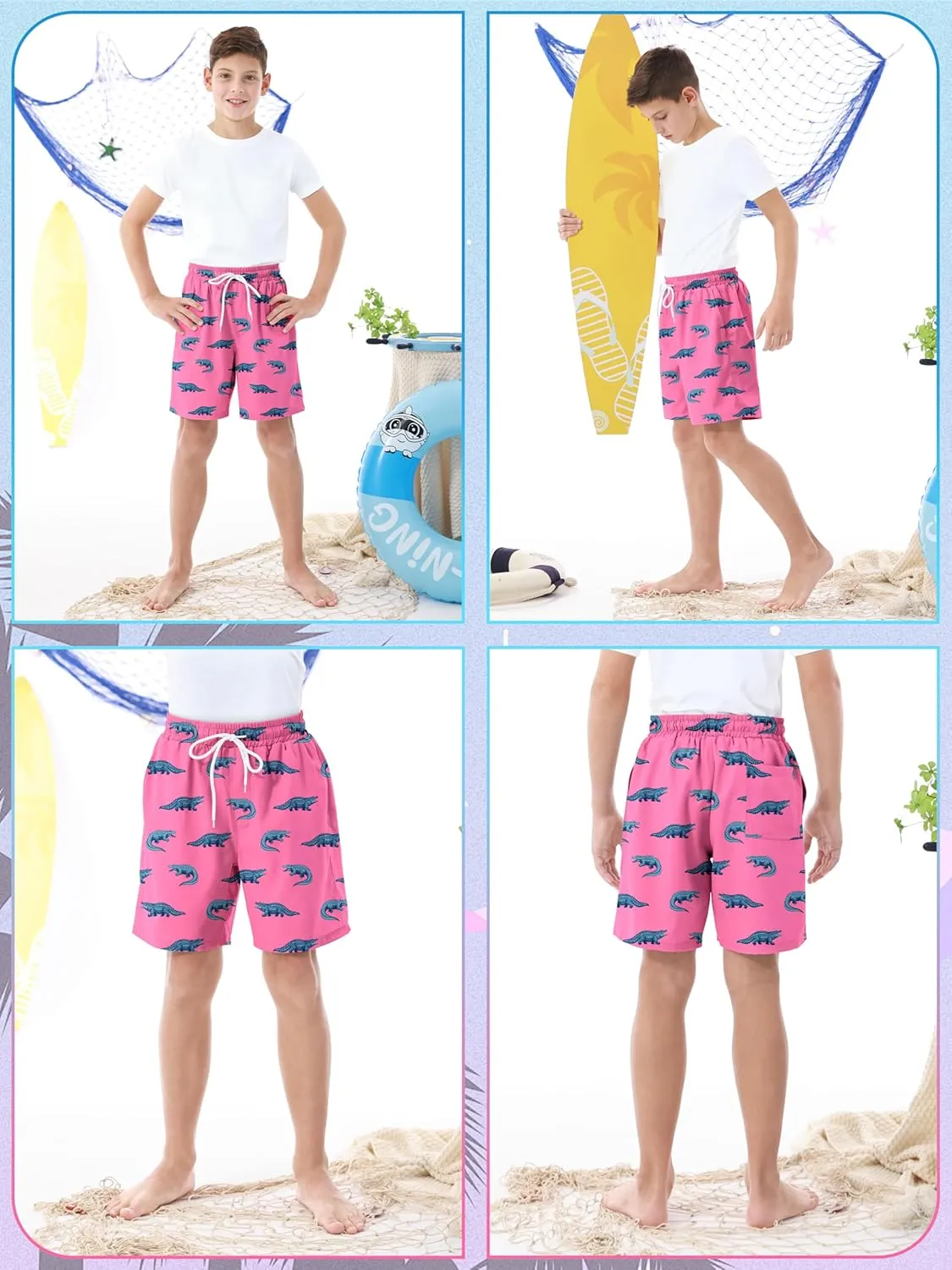 3/1 Pack Boys Swim Trunks UPF 50  Swim Shorts Kid Board Shorts with Mesh Lining Quick Dry Beachwear Swimsuit