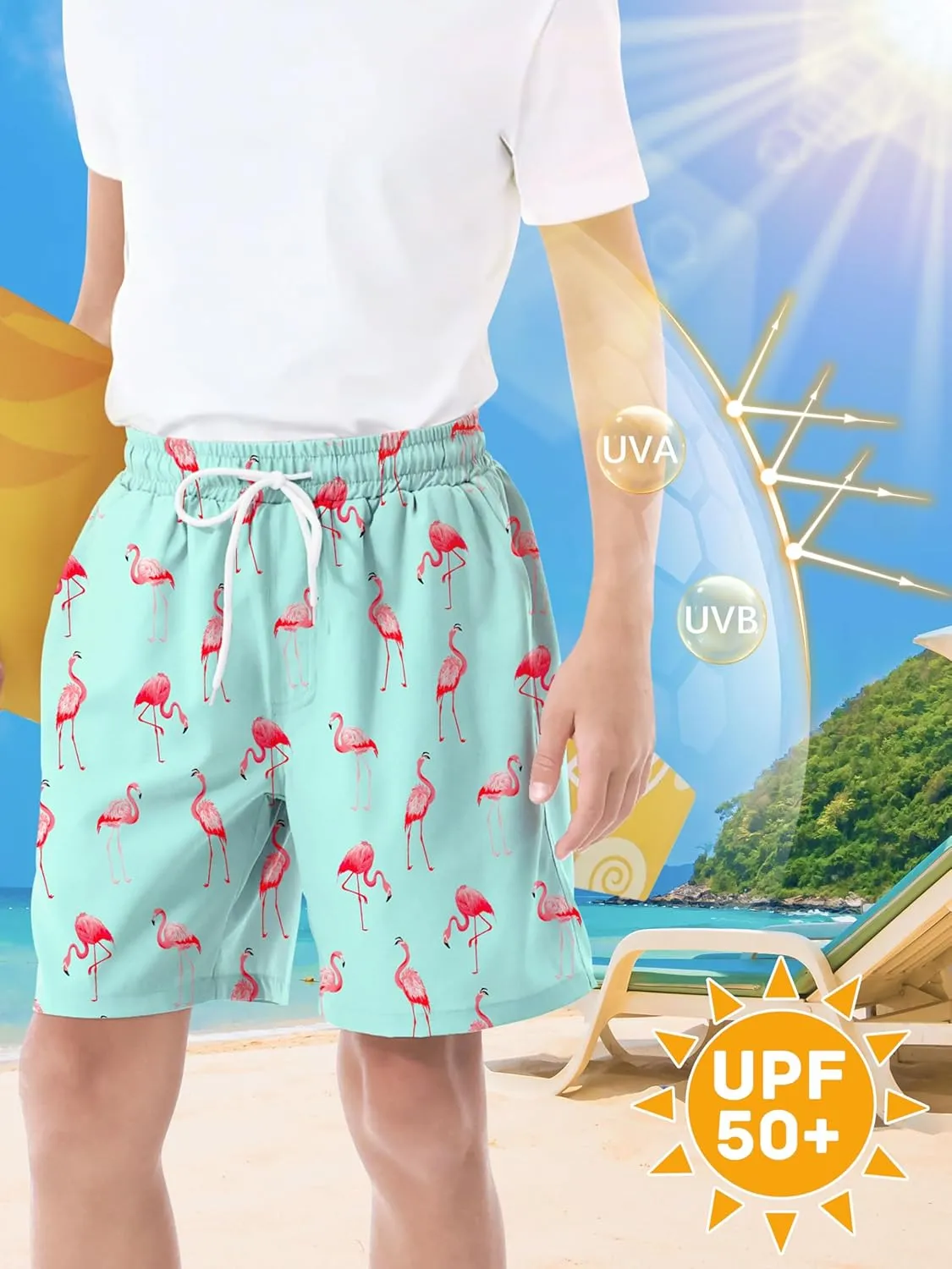 3/1 Pack Boys Swim Trunks UPF 50  Swim Shorts Kid Board Shorts with Mesh Lining Quick Dry Beachwear Swimsuit
