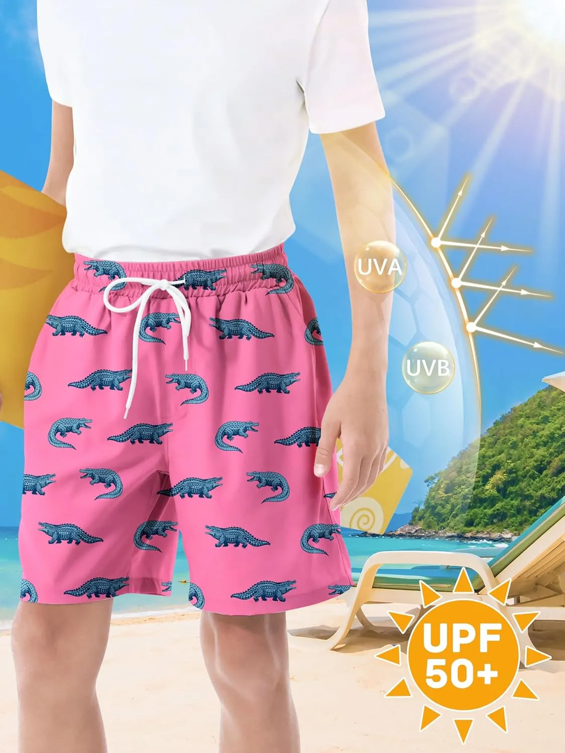 3/1 Pack Boys Swim Trunks UPF 50  Swim Shorts Kid Board Shorts with Mesh Lining Quick Dry Beachwear Swimsuit