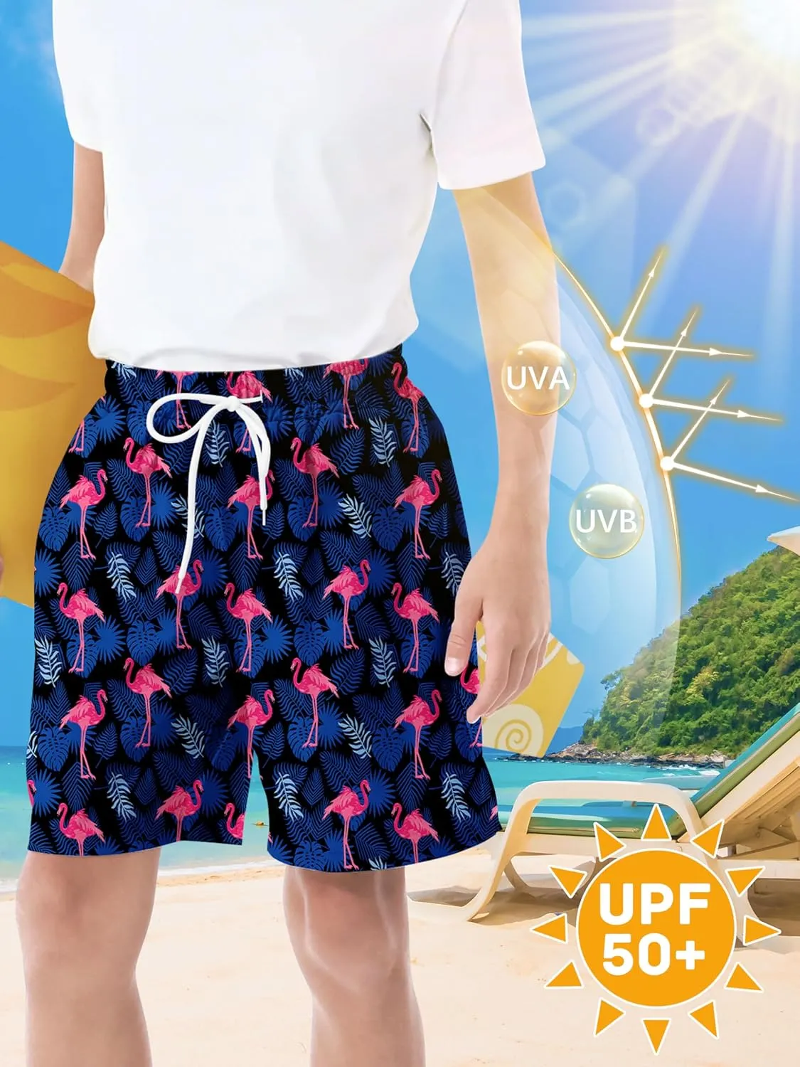 3/1 Pack Boys Swim Trunks UPF 50  Swim Shorts Kid Board Shorts with Mesh Lining Quick Dry Beachwear Swimsuit