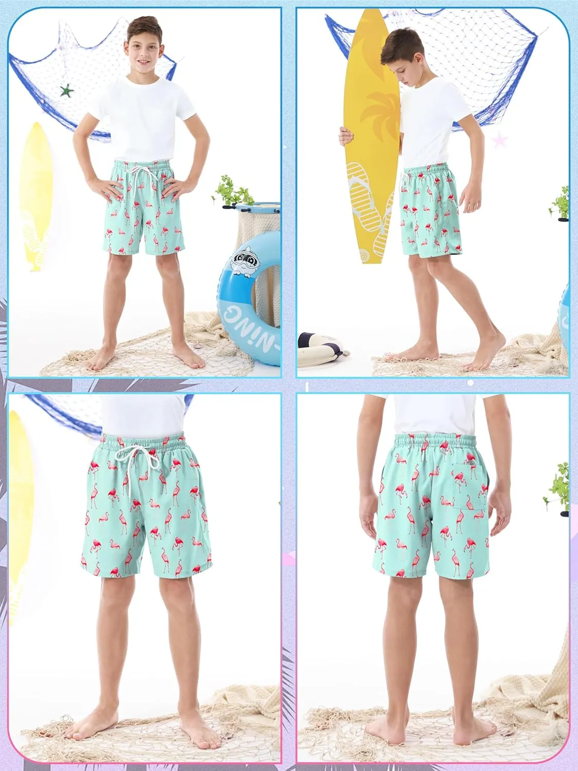 3/1 Pack Boys Swim Trunks UPF 50  Swim Shorts Kid Board Shorts with Mesh Lining Quick Dry Beachwear Swimsuit