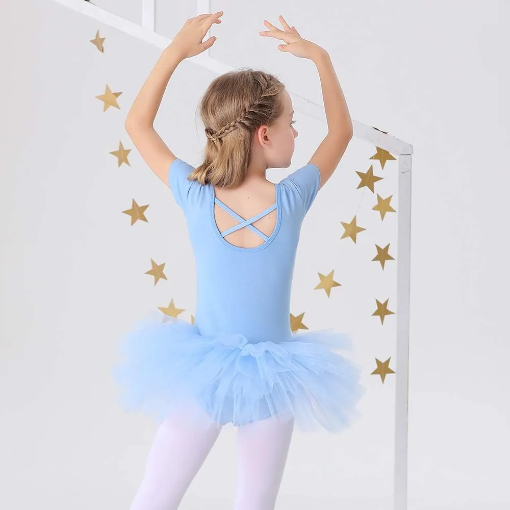 Bezioner Girls Cotton Ballet Dance Dress Cute Tutu Skirted Leotard Short Sleeve