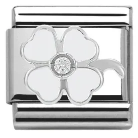 CLASSIC Silver & enamel,1 CZ,925 silver White clover  330305/1