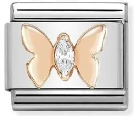 Classic S/steel,9K rose gold, CZ Butterfly   430305/19