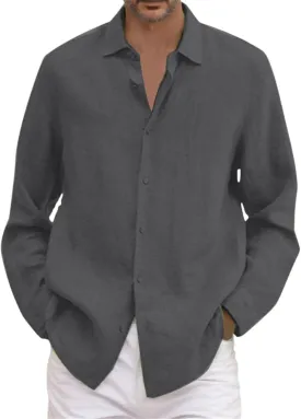 Cotton Linen Shirts for Men Long Sleeve Button Down Shirts Summer Beach Shirts Loose Fit Casual Shirts Vacation Tops