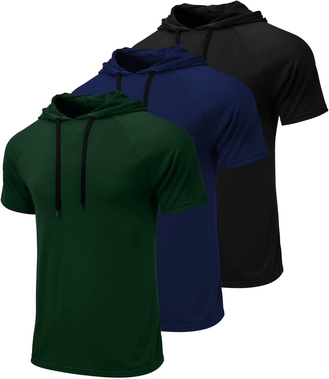 Ficerd 3 Pack Men's Short Sleeve Hoodie Dry Fit Workout Shirts Comfy Running Active Athletic Pullover Sweatshirt