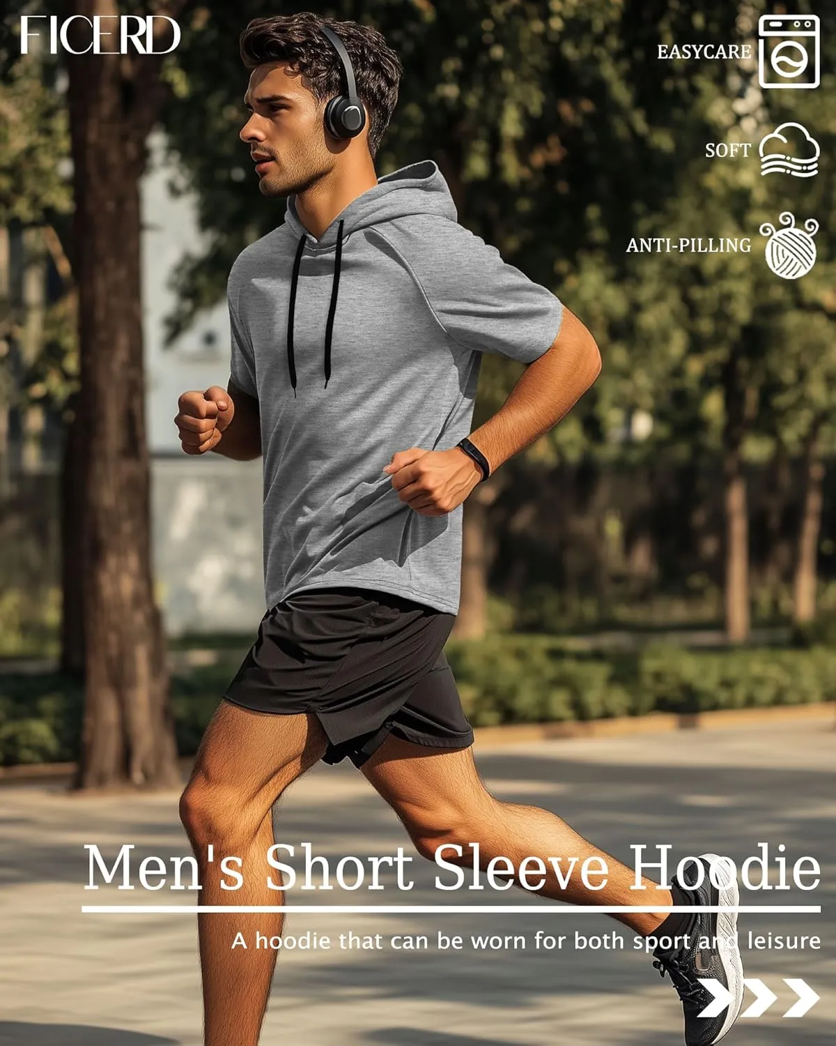 Ficerd 3 Pack Men's Short Sleeve Hoodie Dry Fit Workout Shirts Comfy Running Active Athletic Pullover Sweatshirt