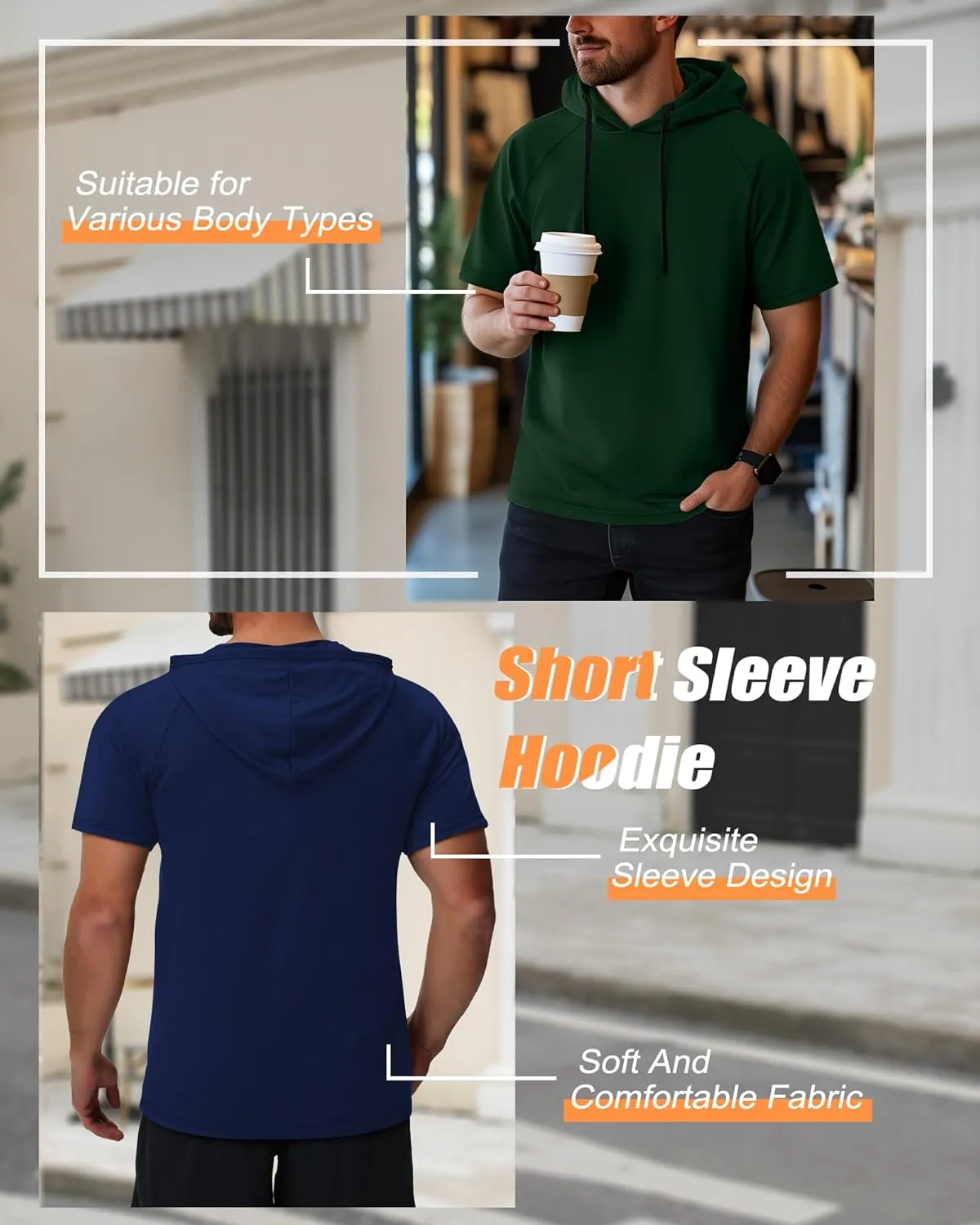 Ficerd 3 Pack Men's Short Sleeve Hoodie Dry Fit Workout Shirts Comfy Running Active Athletic Pullover Sweatshirt