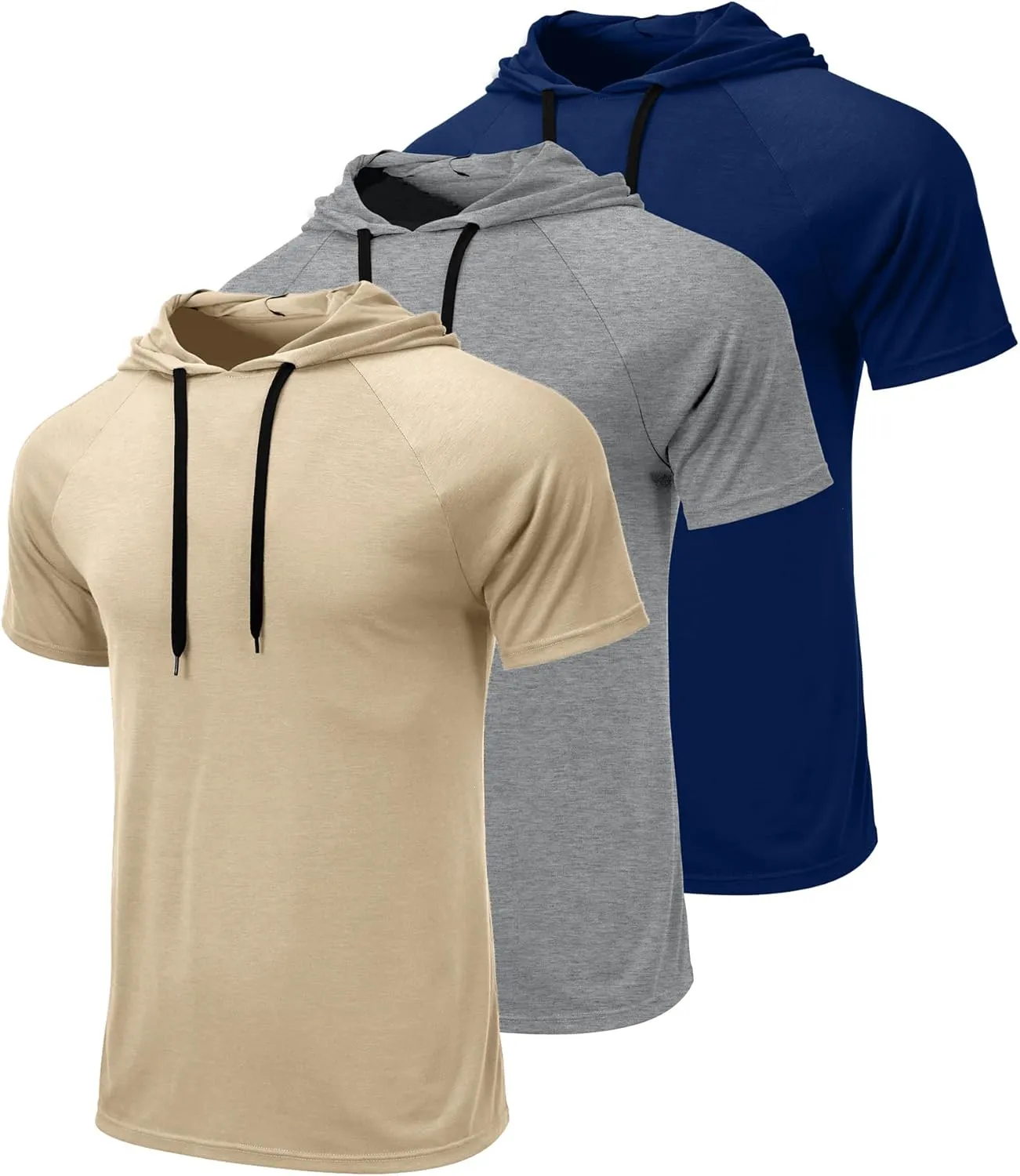Ficerd 3 Pack Men's Short Sleeve Hoodie Dry Fit Workout Shirts Comfy Running Active Athletic Pullover Sweatshirt