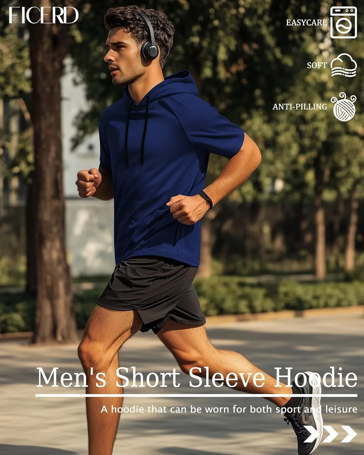 Ficerd 3 Pack Men's Short Sleeve Hoodie Dry Fit Workout Shirts Comfy Running Active Athletic Pullover Sweatshirt