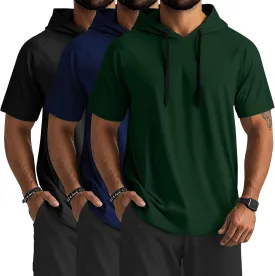 Ficerd 3 Pack Men's Short Sleeve Hoodie Dry Fit Workout Shirts Comfy Running Active Athletic Pullover Sweatshirt