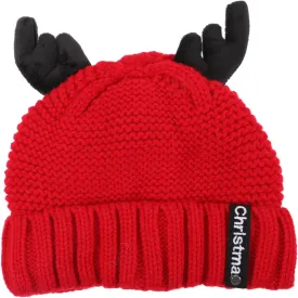 FRCOLOR Christmas Antler Knitted Hat Soft Woolen Yarn Beanie for Holiday Festivities for Christmas Parties and Seasonal Celebrations Design Antler Theme Red