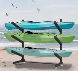 Freestanding Kayak Rack, Heavy-Duty Adjustable Paddle Board Canoe Storage Stand W/Non-Slip EVA Pad, Powder-Coated Steel, Weather-Resistant, Kayak Storage Racks for Garage Outdoor