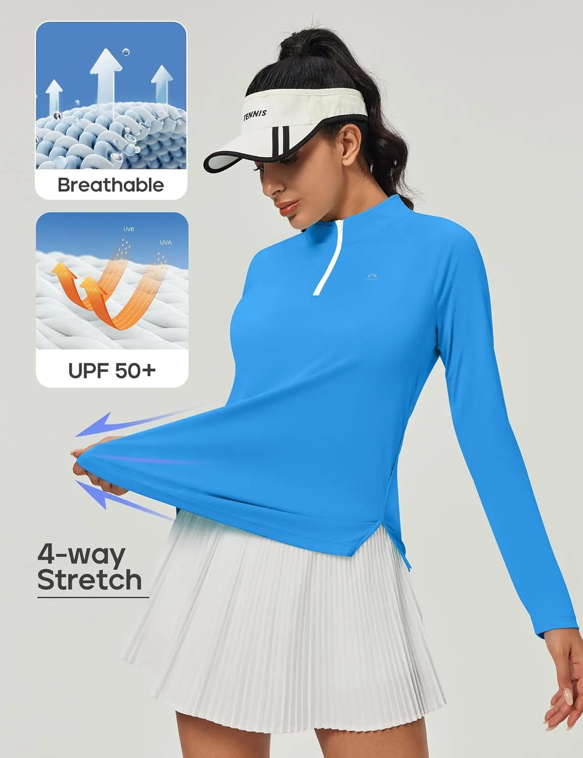 Heathyoga Womens Long Sleeve Workout Tops Golf Shirts for Woman UPF 50  UV Sun Protection SPF Shirts Quarter Zip Pullover