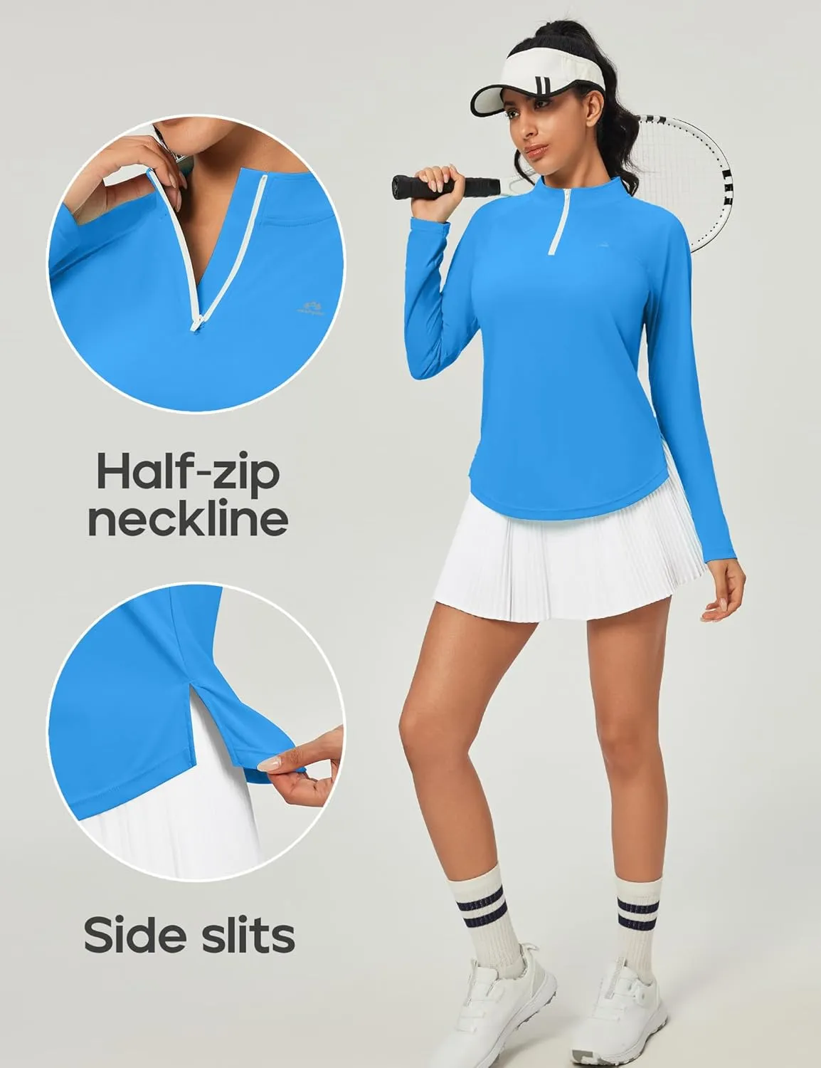 Heathyoga Womens Long Sleeve Workout Tops Golf Shirts for Woman UPF 50  UV Sun Protection SPF Shirts Quarter Zip Pullover