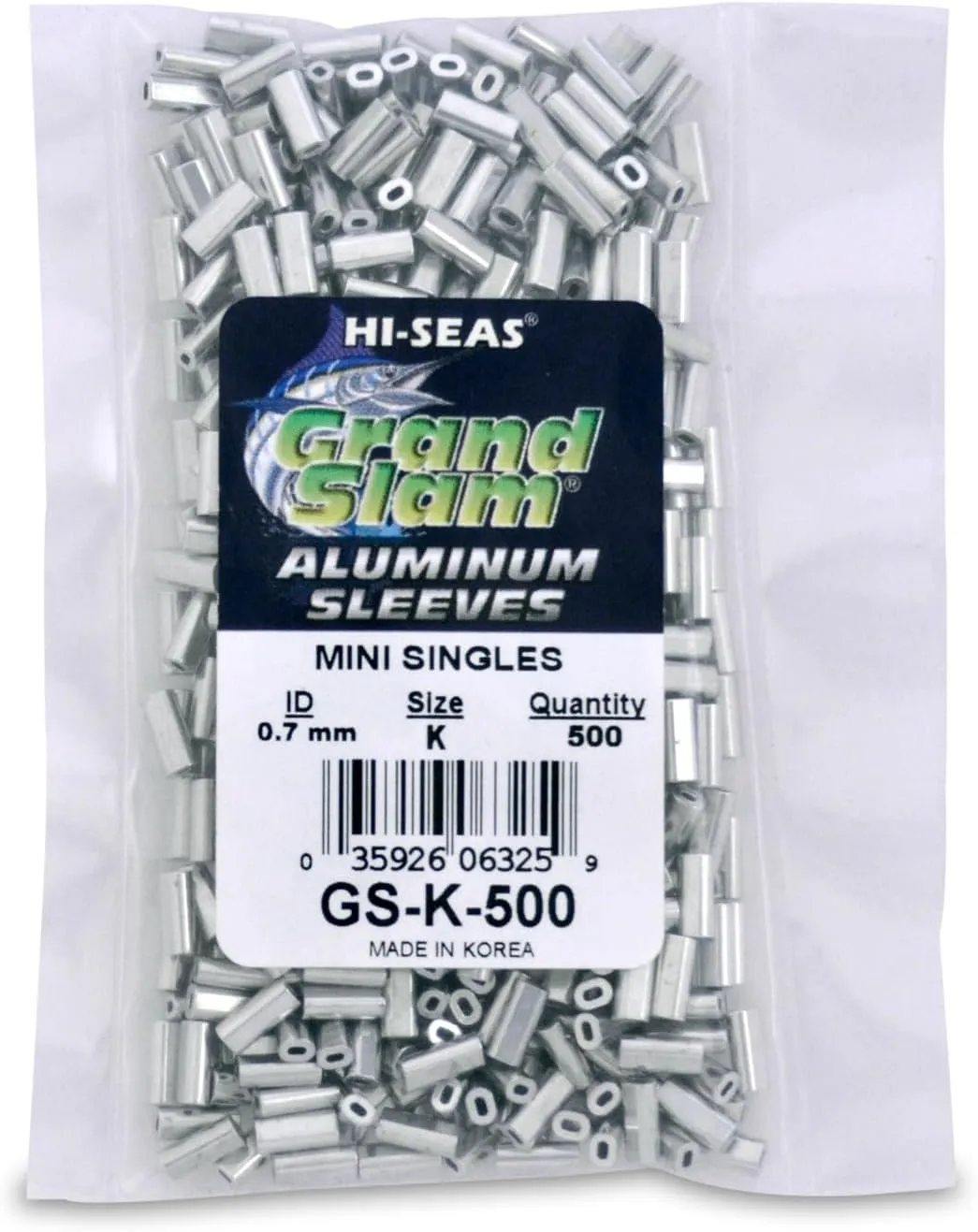 HI-SEAS Grand Slam Aluminum Fishing Line Crimp Sleeves - Bulk 500 Pieces, Durable and Strong Crimps for Monofilament 40lb Test up to 600lb Test for Saltwater Fishing Leaders
