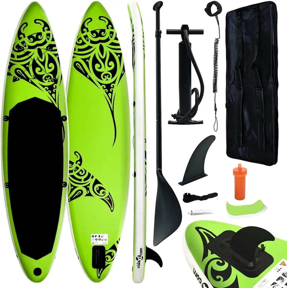 Inflatable Stand Up Paddleboard Set with Accessories, Puncture-Proof and Stable Design, Green