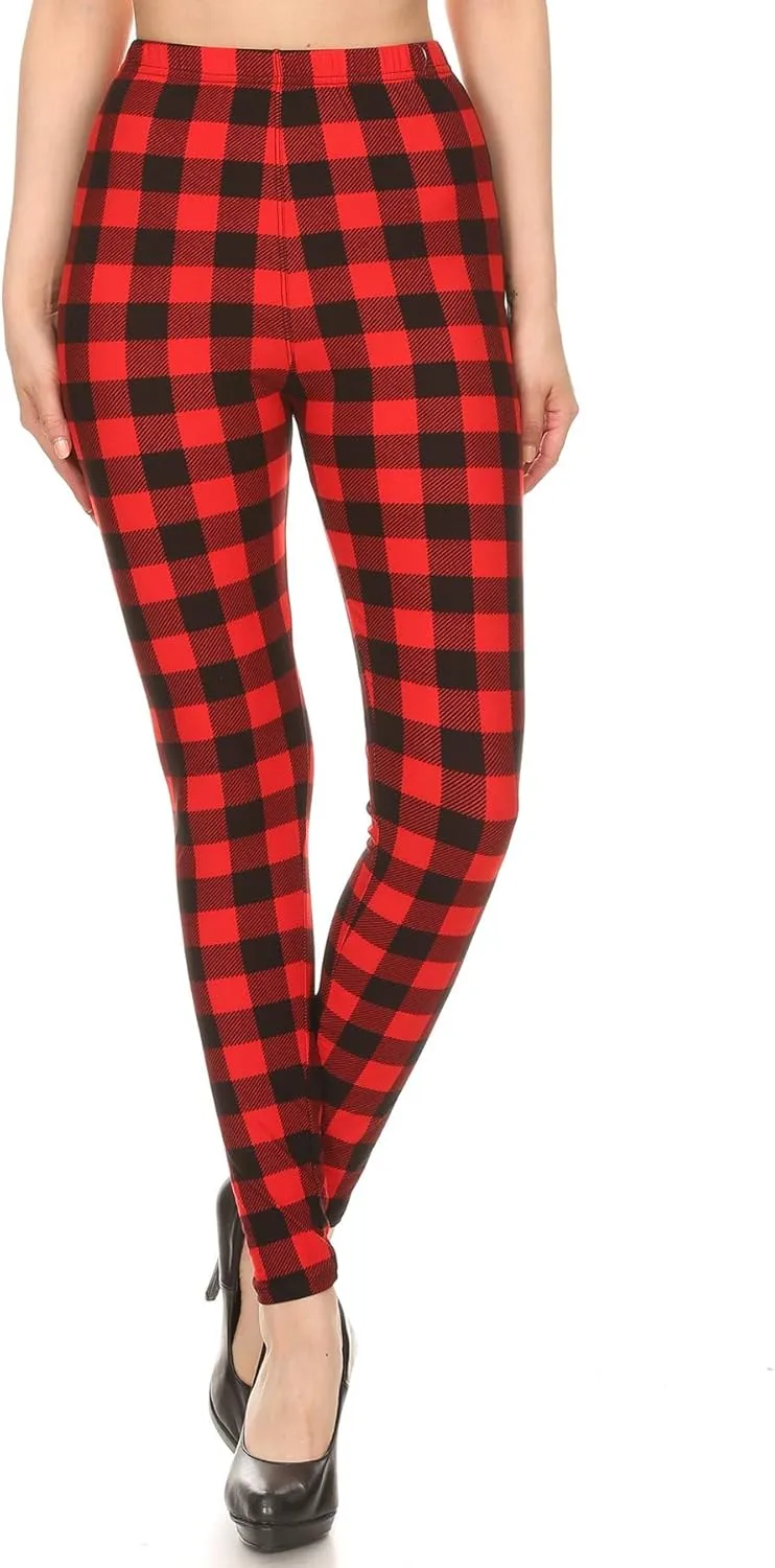 Leggings Depot High Waisted Checkered & Animal Print Leggings for Women - Regular, Plus, 1X3X, 3X5X