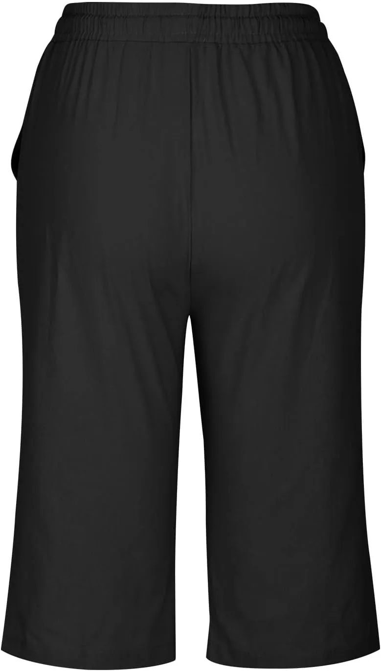 Linen Bermuda Shorts for Women Knee Length Summer Casual Drawstring High Waisted Gym Short Pants with Pockets