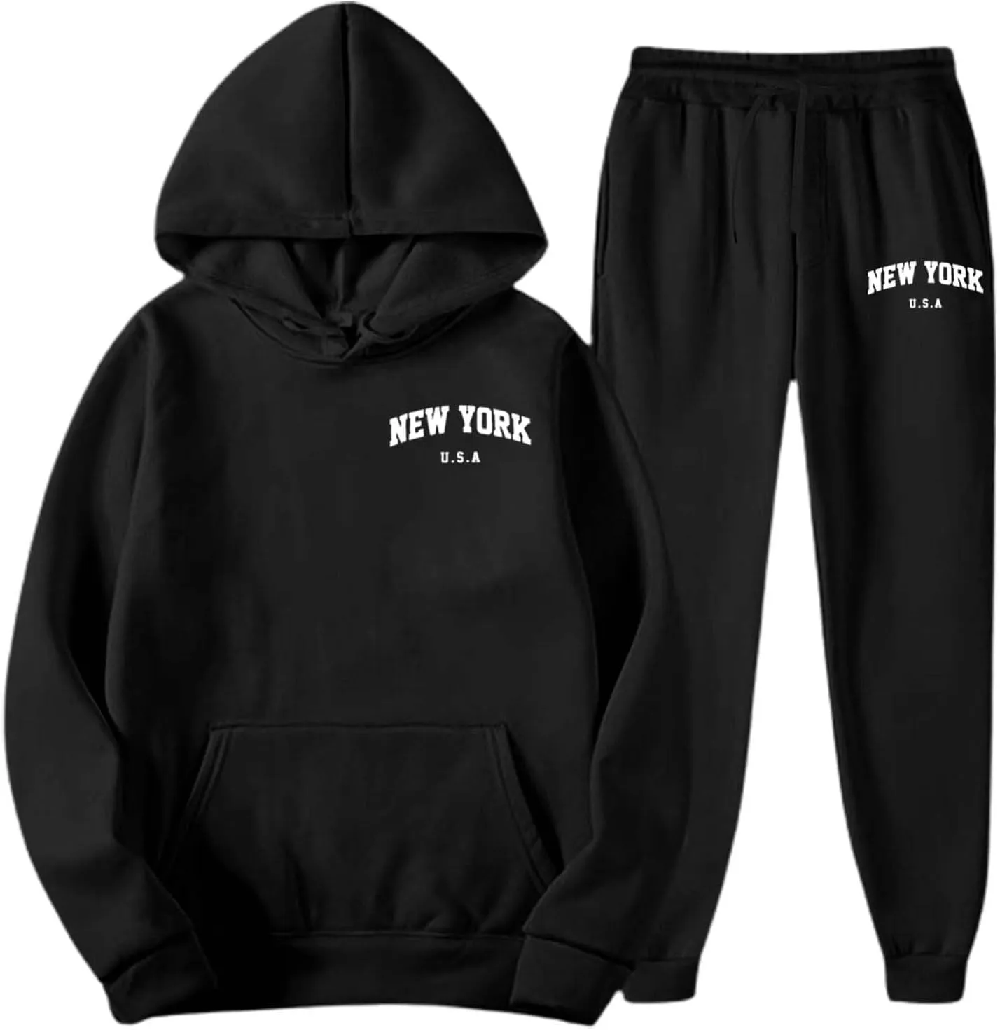 Men's Hooded Tracksuit 2 Piece Set Casual New York Letter Print Athletic Outfit with Jogger Pants Sweatsuits Sets