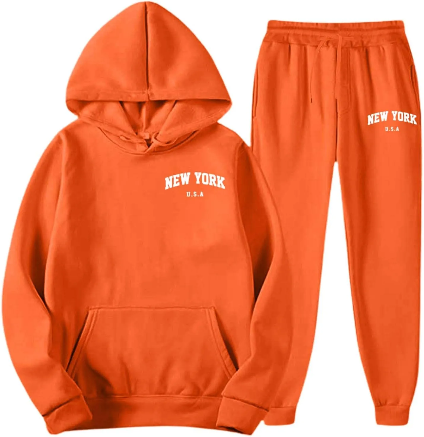 Men's Hooded Tracksuit 2 Piece Set Casual New York Letter Print Athletic Outfit with Jogger Pants Sweatsuits Sets