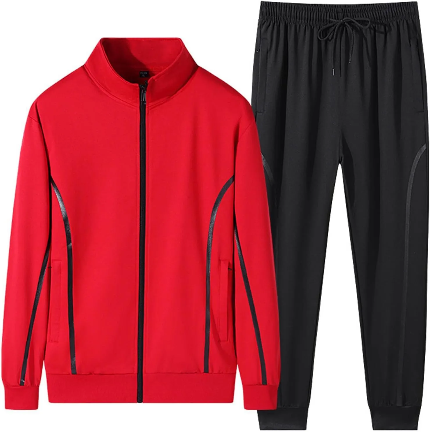 Mens Long Tracksuit Basic Hoodies & Sweatpants Quarter Zip Workout Plaid Jacquard Jogging Suit Casual Lounge wear