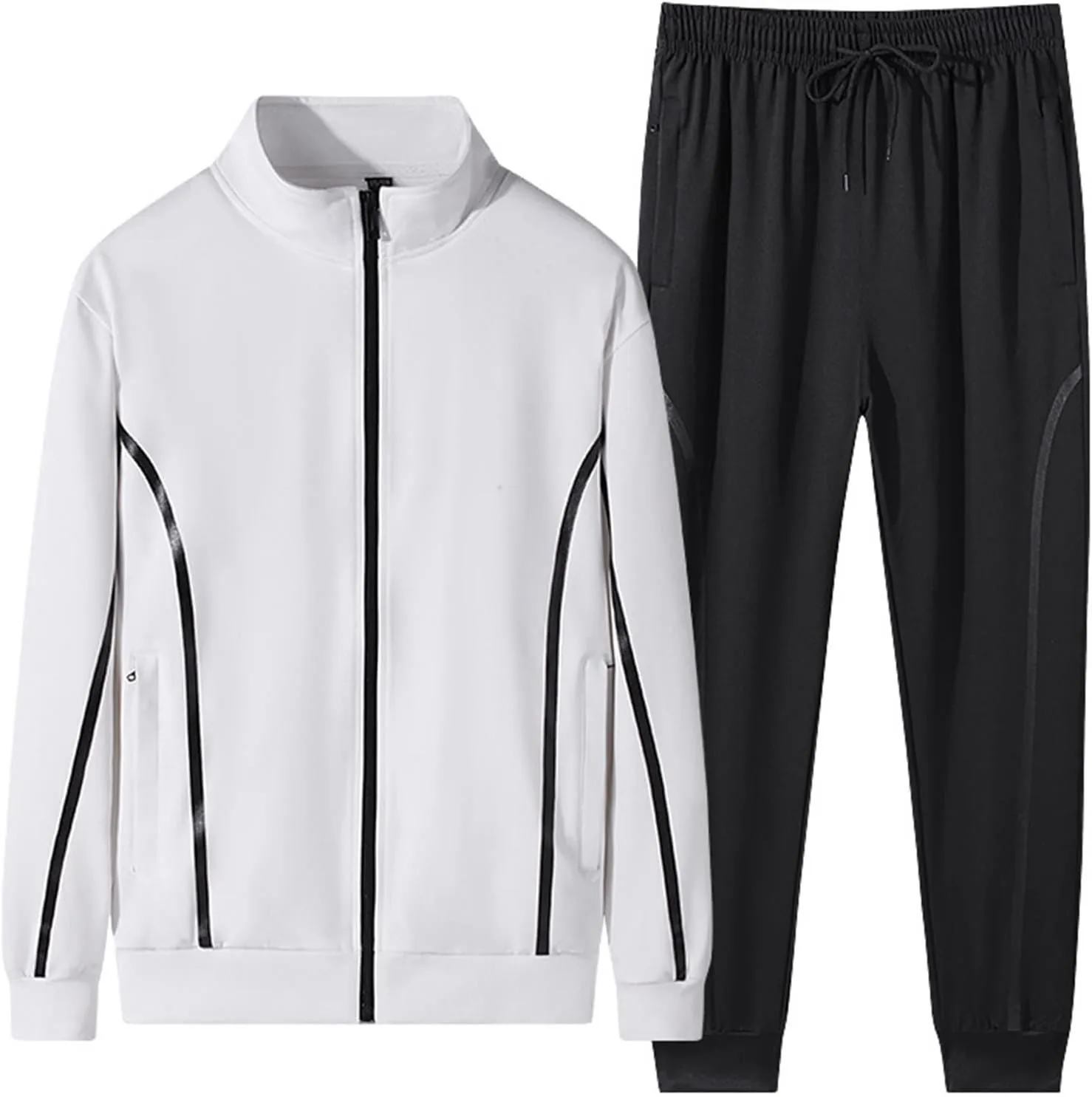 Mens Long Tracksuit Basic Hoodies & Sweatpants Quarter Zip Workout Plaid Jacquard Jogging Suit Casual Lounge wear