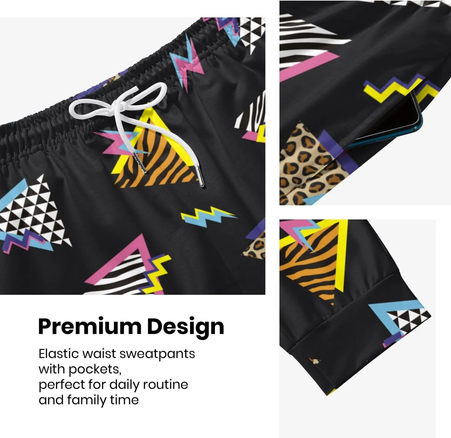 Mens Sweatpants 80s 90s Retro Joggers Sports Funny Workout Party Gym Pants with Pockets
