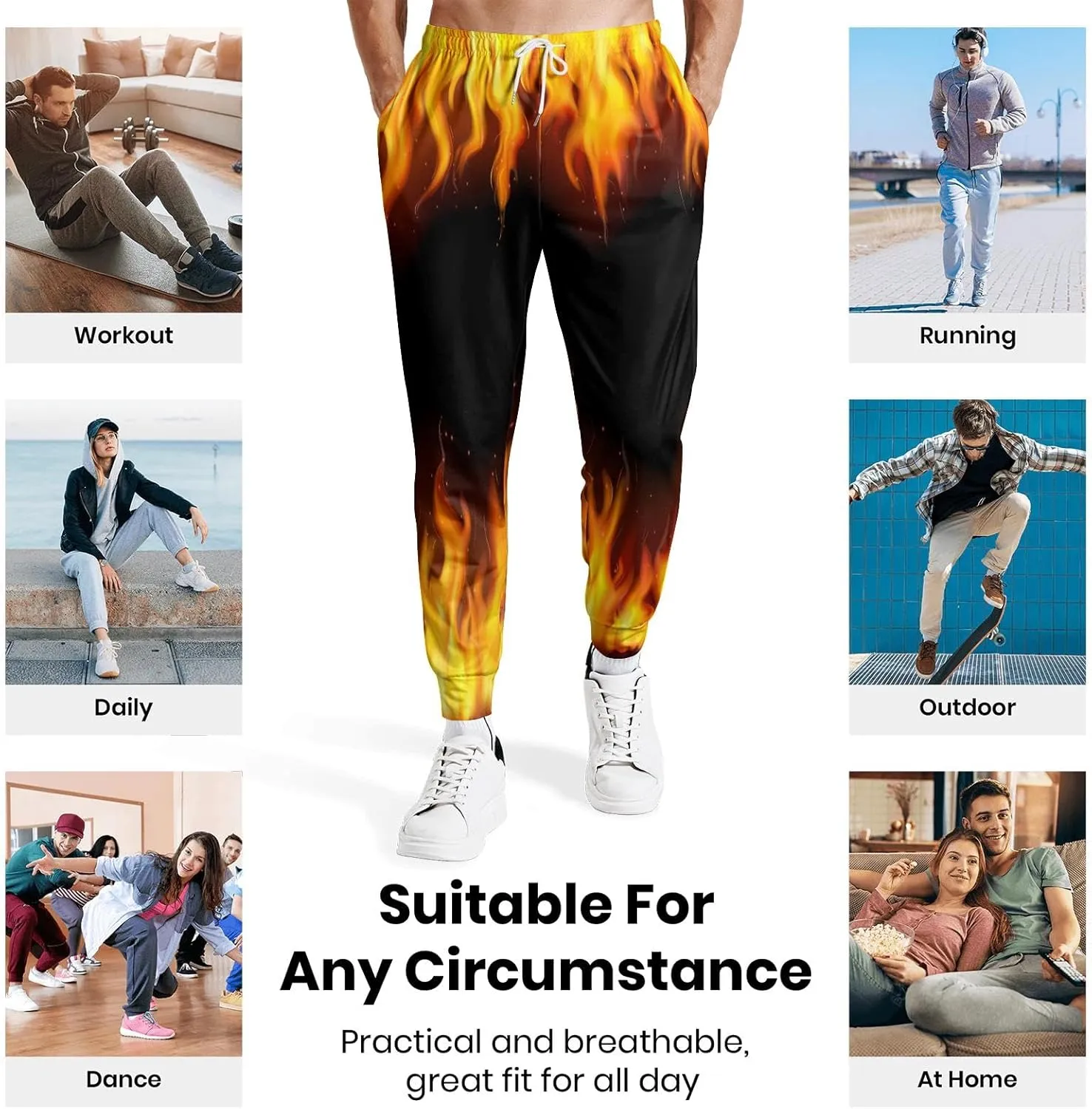 Mens Sweatpants 80s 90s Retro Joggers Sports Funny Workout Party Gym Pants with Pockets