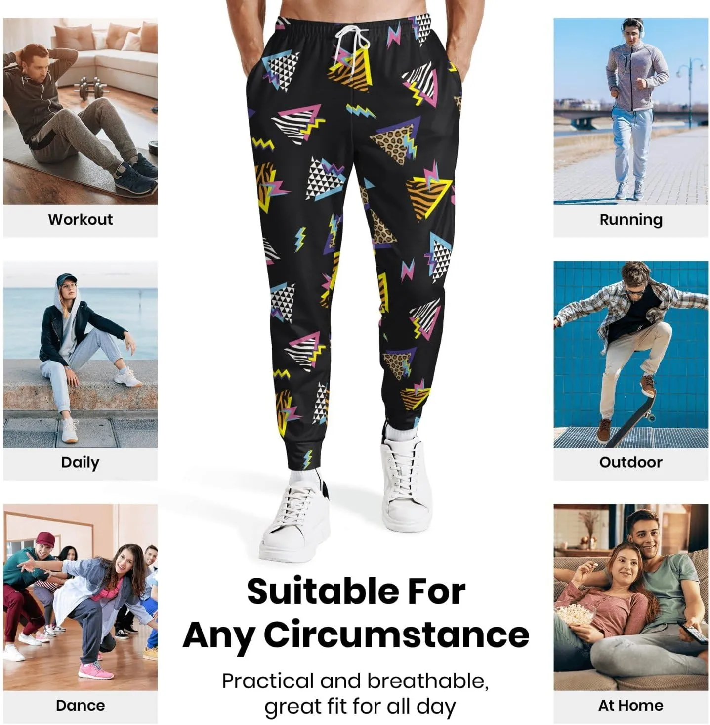 Mens Sweatpants 80s 90s Retro Joggers Sports Funny Workout Party Gym Pants with Pockets