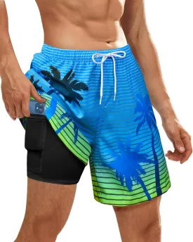 Mens Swim Trunks with Compression Liner Quick Dry Bathing Suits Board Beach Shorts Swim Shorts with Zipper Pocket