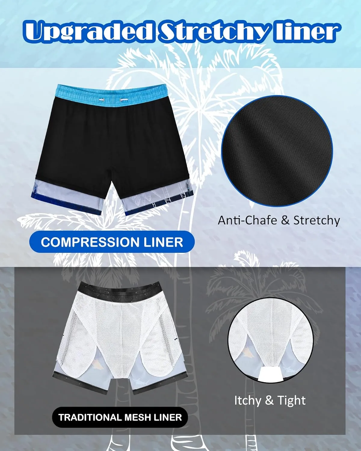 Mens Swim Trunks with Compression Liner Quick Dry Bathing Suits Board Beach Shorts Swim Shorts with Zipper Pocket
