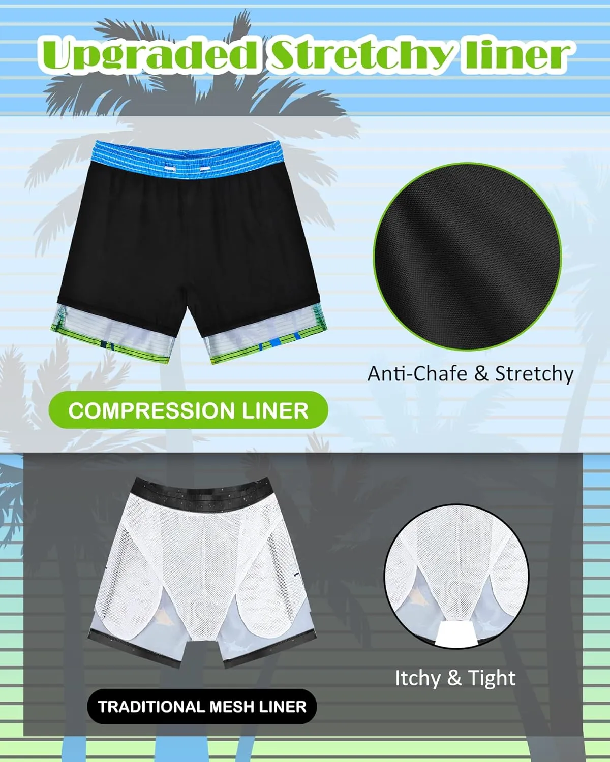 Mens Swim Trunks with Compression Liner Quick Dry Bathing Suits Board Beach Shorts Swim Shorts with Zipper Pocket