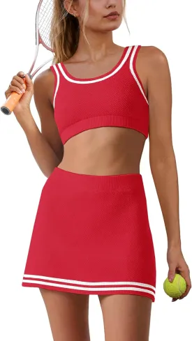 Panadila Womens 2 Piece Skirt Set Workout Outfits Tennis Skorts with Built-in Shorts and Sports Bra Gym Yoga