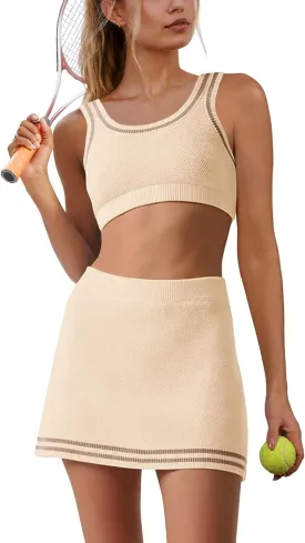 Panadila Womens 2 Piece Skirt Set Workout Outfits Tennis Skorts with Built-in Shorts and Sports Bra Gym Yoga