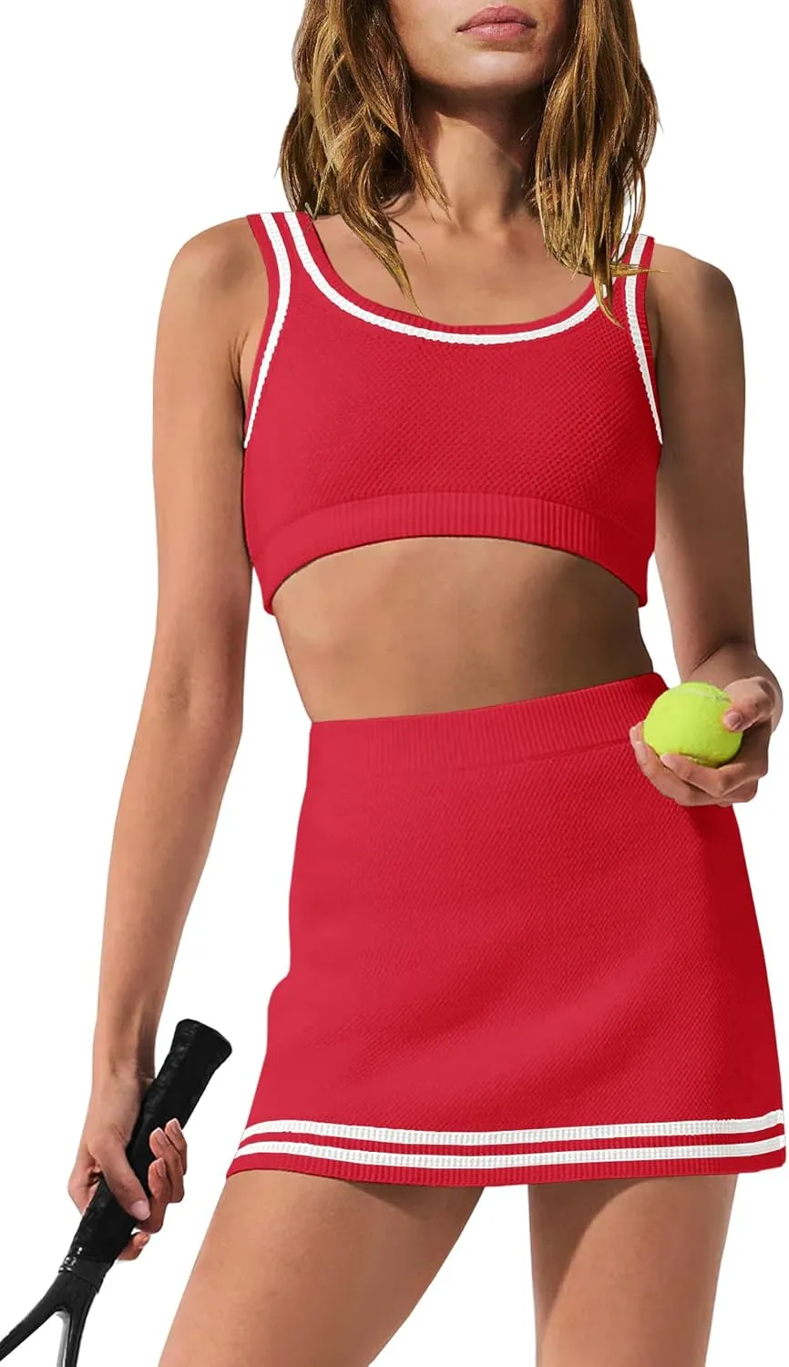 Panadila Womens 2 Piece Skirt Set Workout Outfits Tennis Skorts with Built-in Shorts and Sports Bra Gym Yoga
