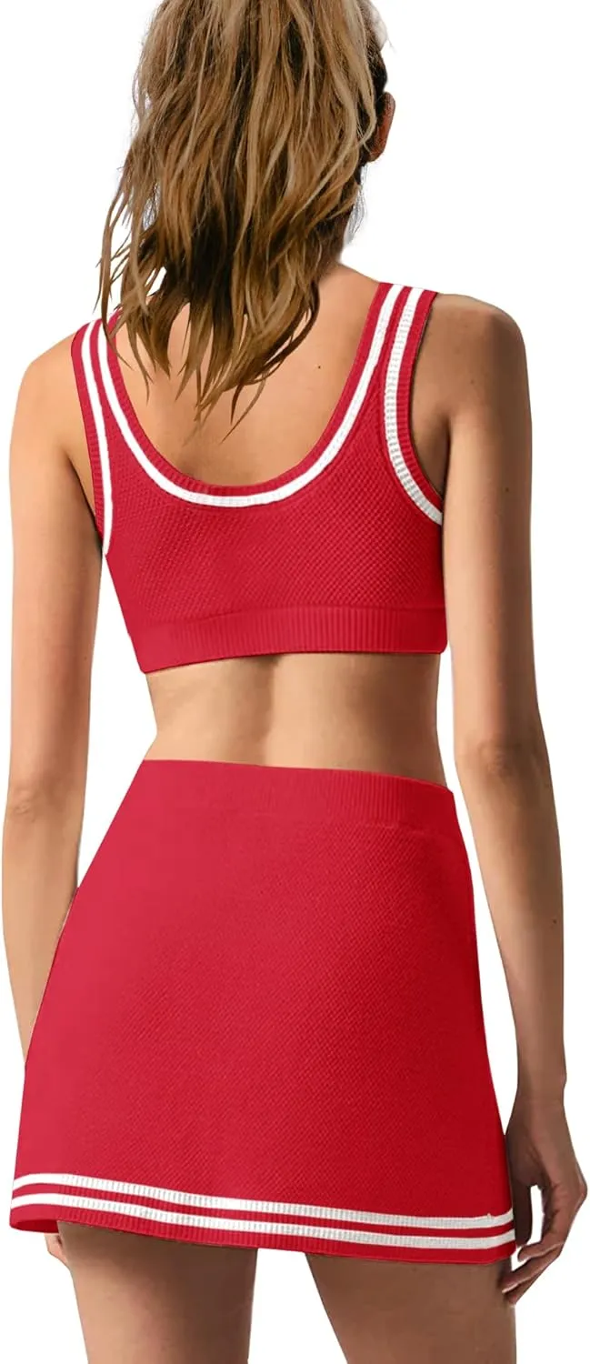 Panadila Womens 2 Piece Skirt Set Workout Outfits Tennis Skorts with Built-in Shorts and Sports Bra Gym Yoga