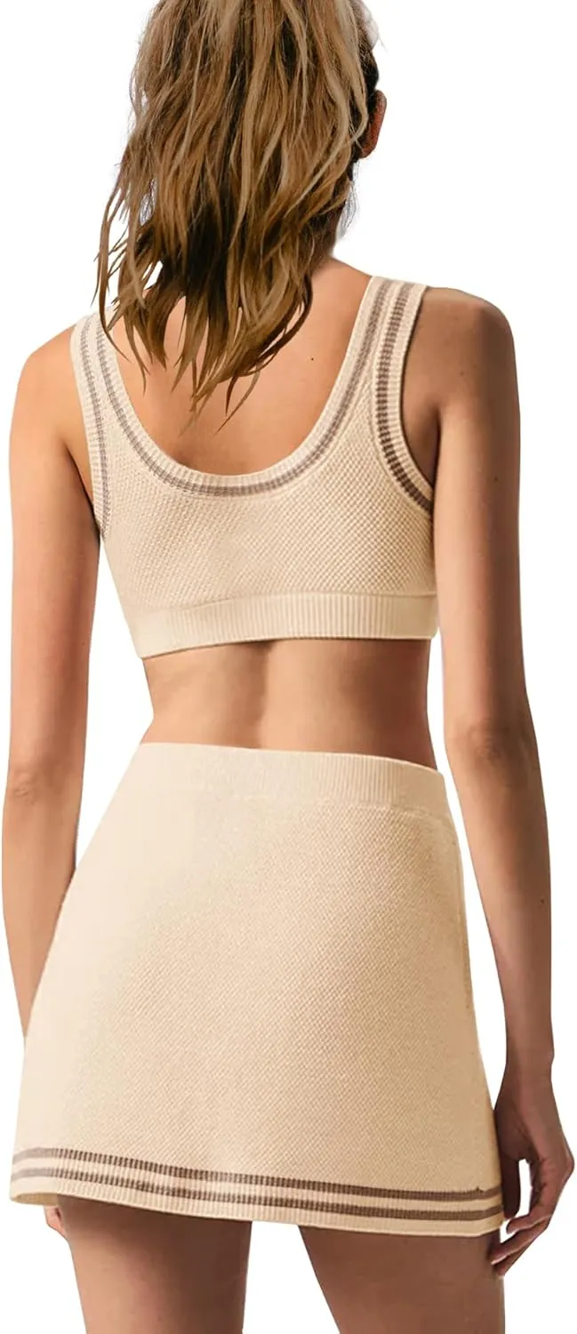 Panadila Womens 2 Piece Skirt Set Workout Outfits Tennis Skorts with Built-in Shorts and Sports Bra Gym Yoga