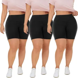 QGGQDD 3 Pack Plus Size Biker Shorts for Women  8" High Waisted Black Shorts for Yoga Workout (2X 3X 4X)