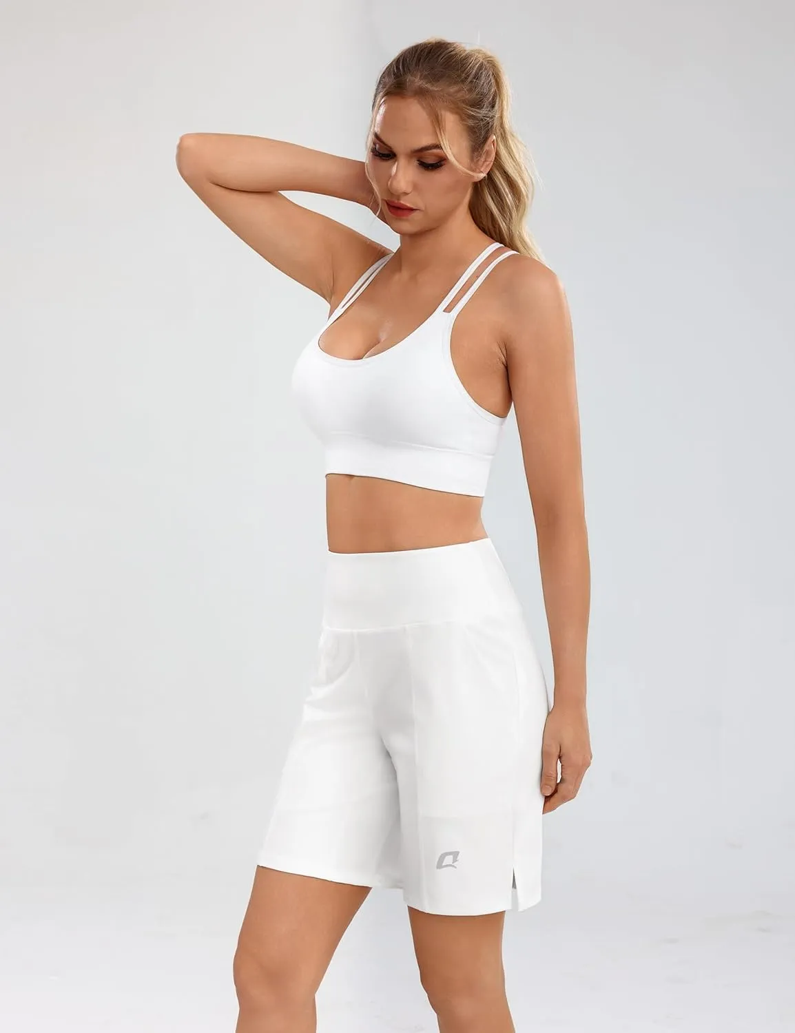 Quenteen Bermuda Shorts for Women 9" Knee Length Athletic Sweat Shorts High Waisted Yoga Jogger