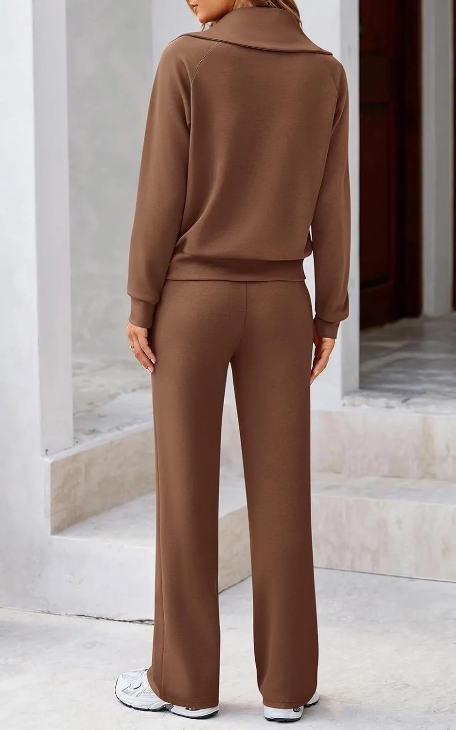Women 2 Piece Half Zip Sweatsuit Fall Outfits 2024 Casual Sweatshirt Wide Leg Sweatpants Matching Lounge Set Tracksuit