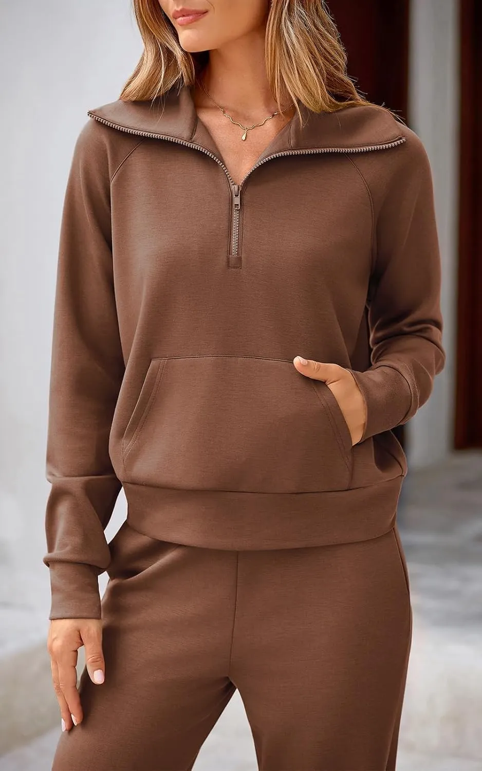 Women 2 Piece Half Zip Sweatsuit Fall Outfits 2024 Casual Sweatshirt Wide Leg Sweatpants Matching Lounge Set Tracksuit