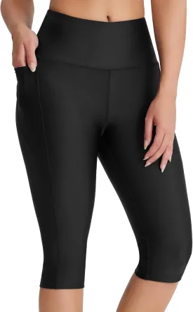 Women's 14" Plus Size Knee Length Tankini Swim Shorts High Waisted Capri Leggings Swimsuits with Liner UPF50 